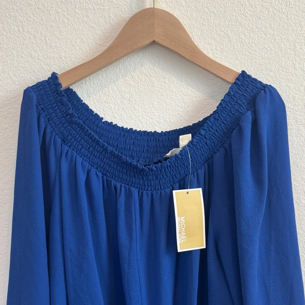 NWT MICHAEL Michael Kors Royal Blue Off-Shoulder Blouse - Picture 3 of 5